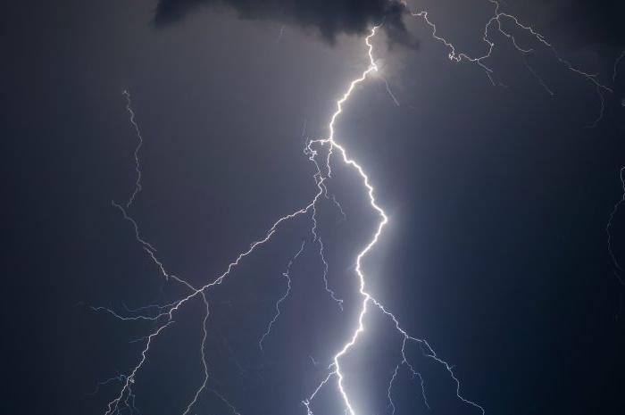 闪电般的树枝划过狂风暴雨的深灰色天空.